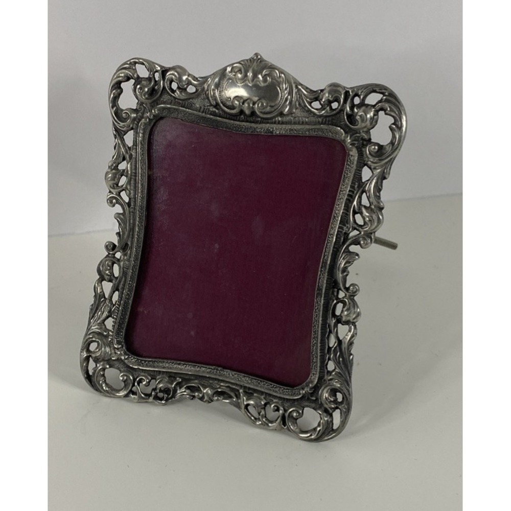 Vintage Pewter Hudson Easel Table Top Picture Frame #1853 Scroll Design